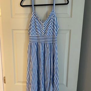 Zara size L blue and white striped midi dress
